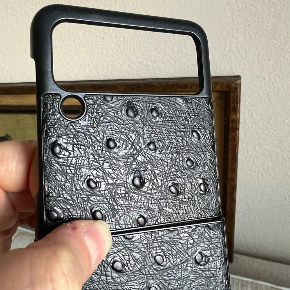 For Samsung Galaxy z flip 3 5G phone case genuine leather ostrich pattern